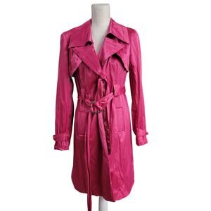 Vintage hot pink satin trench coat buckle NY Collection bratz barbie